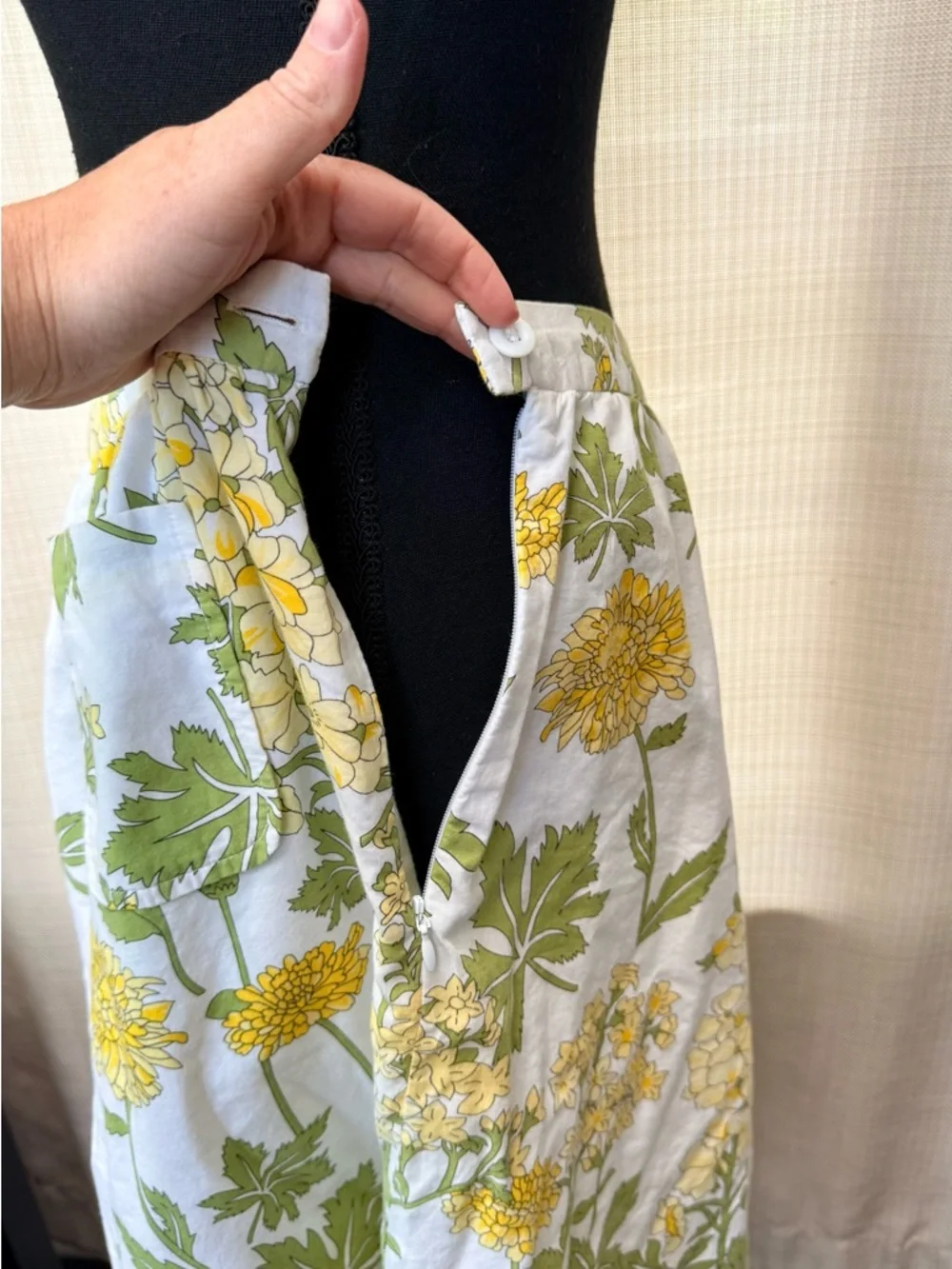 Anthropolgie Elevenses Floral Cotton Skirt Sz 8 Yellow Green A-Line Front Pocket - Picture 7 of 13